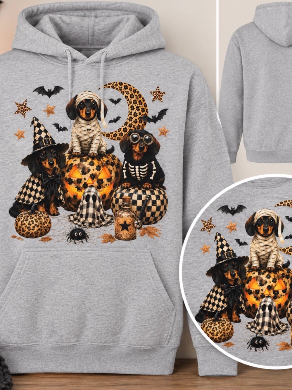 Halloween Dachshund Graphic Hoodie - Gray